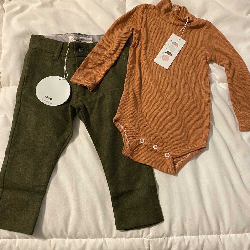 NWT Coco Blanc fall outfit 12/18 months - Tan/Olive
